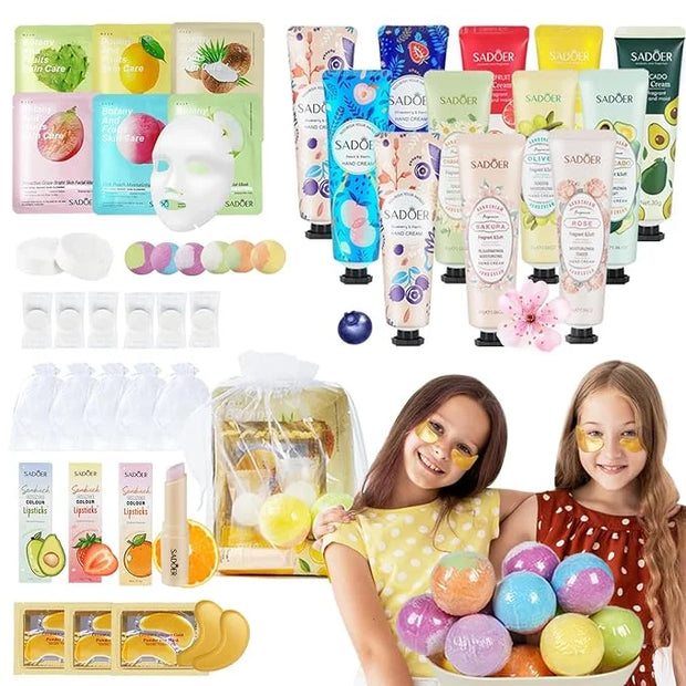 84 Piece Girls Spa Party Supplies Set, Face Masks, Hand Creams, Eye Patches, Bath Bombs, Lip Balms, 12 Person Kit - Produc...