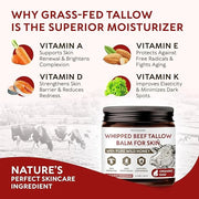 Beef Tallow for Skin, 4 Pack (17.2 fl oz) - Whipped Grass-Fed Moisturizer with Wild Honey & Beeswax, Natural Face & Body C...