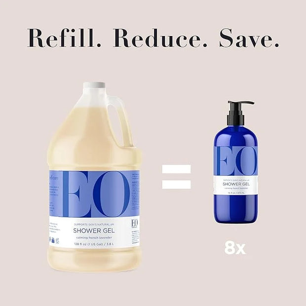 EO Shower Gel Body Wash Refill, 1 Gallon, French Lavender, Organic Plant-Based Skin Conditioning Cleanser with Pure Essent...
