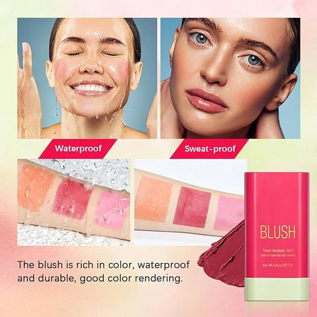 Multi-Use Makeup Blush Stick, 3-in-1 Cream Blush Stick Beauty Tinted Solid Blush Stick for Cheek/Eyes/Lips, Waterproof Moi...