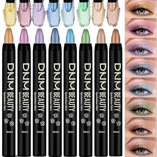 Colorful Shimmer Eye Shadow Stick Glittering Eye Shadow Stick Set with Retractable and Waterproof Eyeshadow Pencil for Lon...