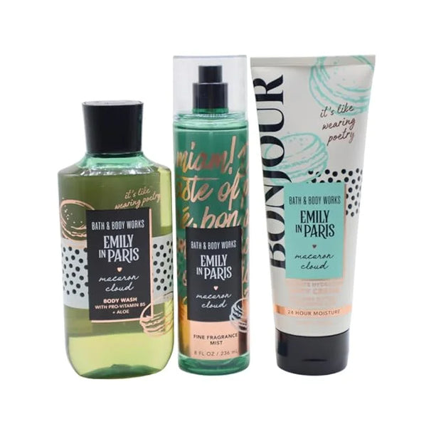 Bath & Body Works Emily in Paris MACARON CLOUD 3pc Bundle Gift Set with a Red Bow for Holidays - Mist, Body Cream, Shower ...
