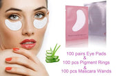 3x100 Packs- Lint Free Lash Extension Eye Gel Patches & Glue Rings Holder Eyelash Extension Rings & Eyelash Mascara Brushe...