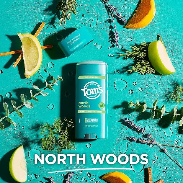 Tom's of Maine North Woods Aluminum Free Natural Deodorant For Women & Men | Goes on Clear | Odor & Wetness Protection | N...