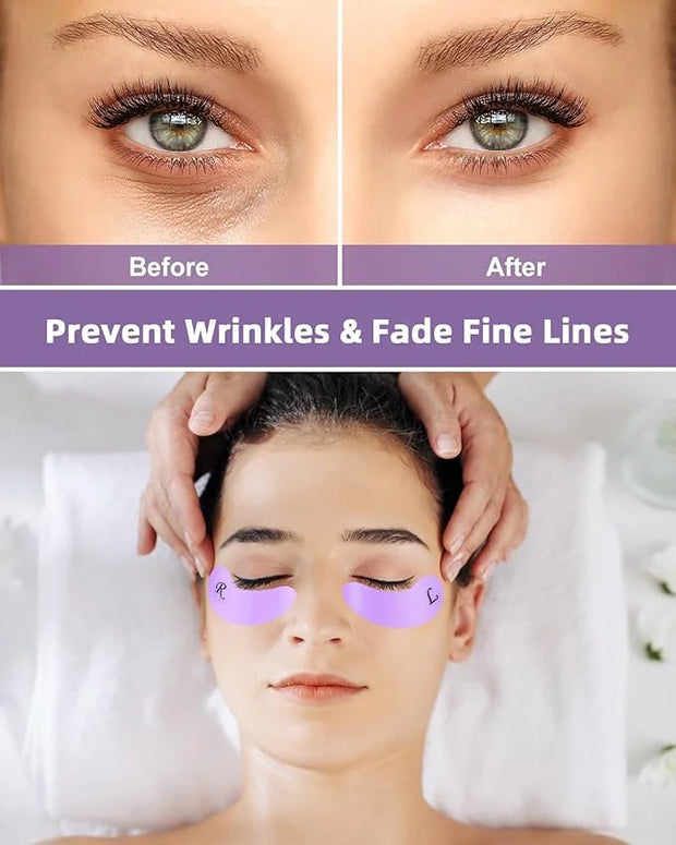 2 Pairs Reusable Under Eye Wrinkle Patches Silicone Mask, Plump Fine Lines & Wrinkles, with Metal Eye Cream Applicator, Ti...