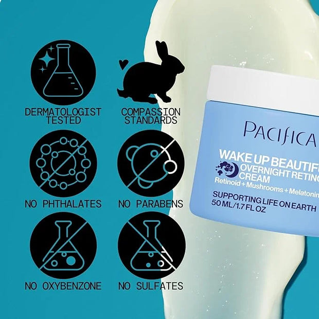 Pacifica Wake Up Beautiful Retinoid Night Cream – Overnight Anti-Aging Moisturizer with Hyaluronic Acid & Melatonin, Reduc...