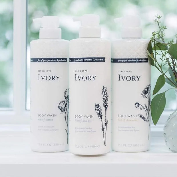 Ivory Sensitive Skin Moisturizing Body Wash, Hint of Lavender, 17.9 Fl Oz (Pack of 4) - Product Image