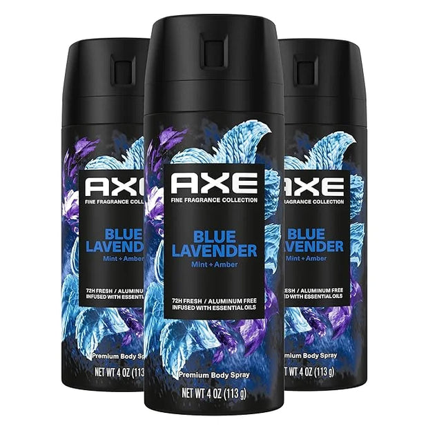 AXE Fine Fragrance Collection Premium Deodorant Body Spray for Men Blue Lavender 3 Count with 72H Odor Protection and Fres...