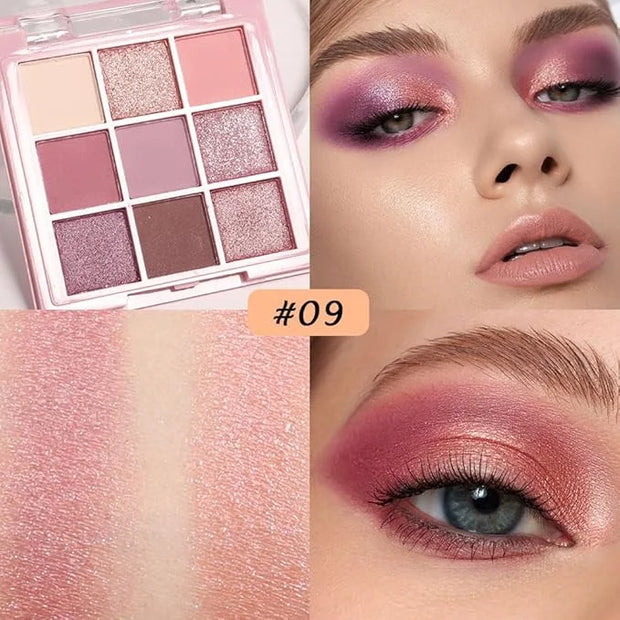 9 Colors Colorful Eyeshadow Palette Makeup,Rose Gold Brown Purple Nude Matte Shimmer Neutral Eye Shadow Powder Palette,Hig...