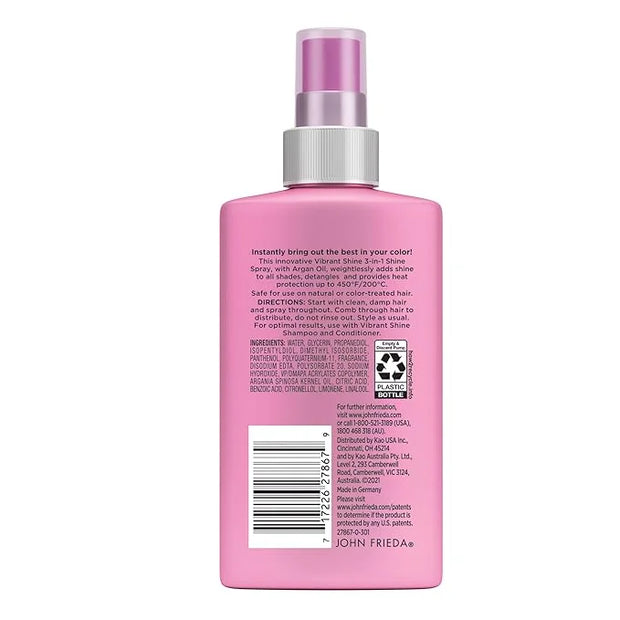 John Frieda Vibrant Shine 3 in 1 Spray, Detangles Hair, and Heat Protects, Infused with Rosehip Oil to Boost Shine for Rad...