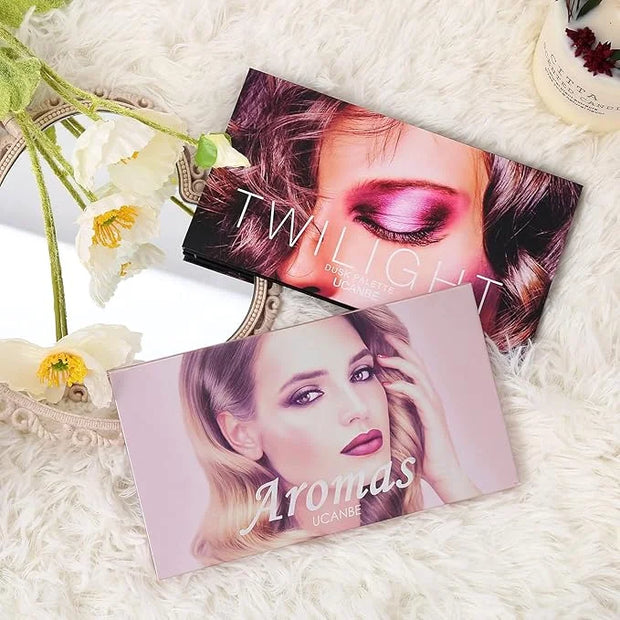 2Pcs Twilight Dusk + Aromas Nude Eyeshadow Palette Makeup Set, Matte Shimmer Glitter Pressed Pearl All Highly Pigmented Bl...