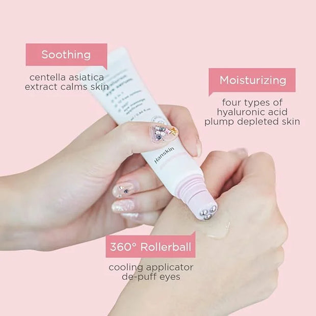 Hanskin Real Complexion Hyaluron Eye Serum, 360° Eye Massage Applicator, De-Puff Moisturize Hydrate [25ml] - Product Image