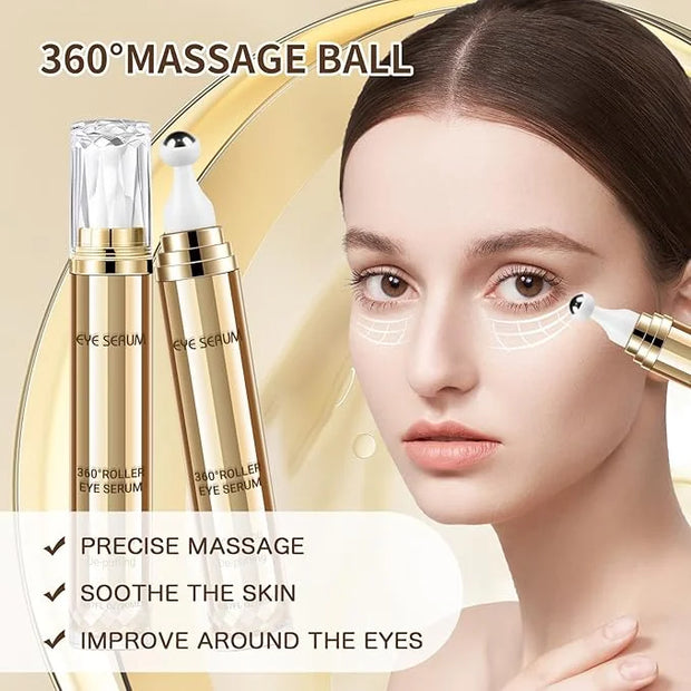 Caffeine Eye Serum, Hyaluronic Acid Under Eye Cream for Dark Circles and Puffiness, Anti Aging with 360° Massage Ball Redu...