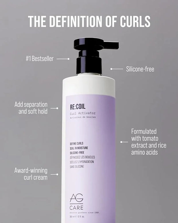AG Care Re:Coil Curl Activator Curl Cream with Keratin Amino Acids - Ultra-Nourishing Curly Hair Cream for Defined, Health...