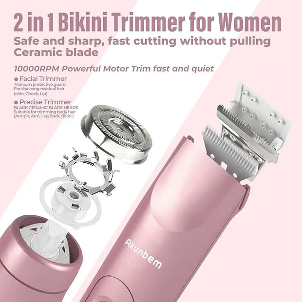 2 in 1 Women Electric Shaver Dual Head Bikini Trimmer for Women IPX7 Waterproof Wet & Dry Use Body Hair Trimmer and Facial...