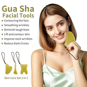 Gua Sha Facial Tool Set, Green Jade Stone Face Massager for Sculpting, Anti-Aging Skin Care Tools with Amethyst Facial Rol...