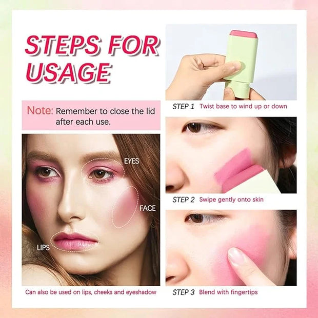 Multi-Use Makeup Blush Stick, 3-in-1 Cream Blush Stick Beauty Tinted Solid Blush Stick for Cheek/Eyes/Lips, Waterproof Moi...