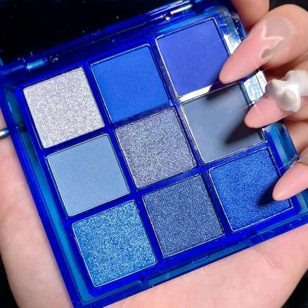 9-Color Glitter Matte Eyeshadow Palette, Silver Grey, Light Blue, Highly Pigmented Waterproof Corpse Bride Makeup for Blue...