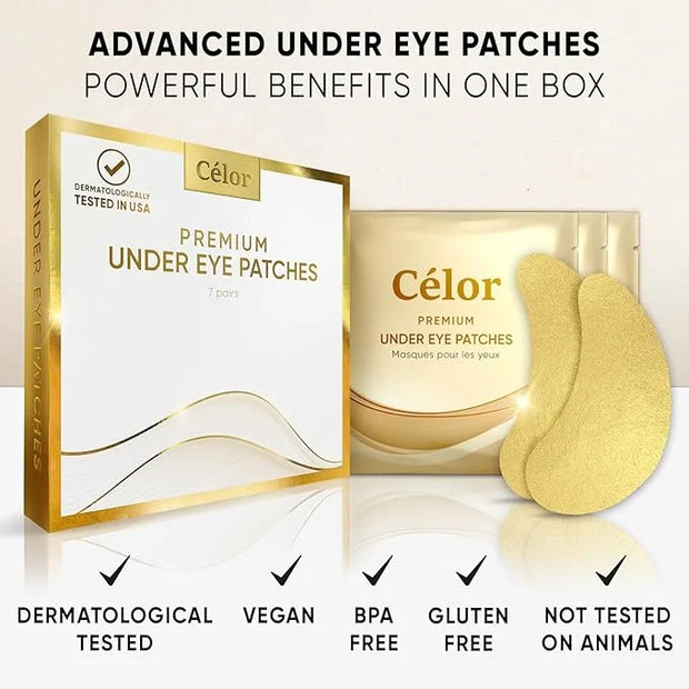 CÉLOR Under Eye Patches Premium - Golden Under Eye Mask Enriched with Hyaluronic Acid, Caffeine, Tea Tree & Collagen, unde...