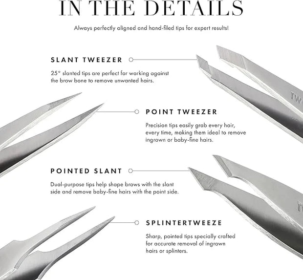 Tweezerman Hollygraphic Micro Mini Slant & Point Tweezer Set - Eyebrow Tweezers for Women and Men - Product Image
