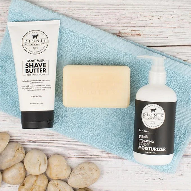 Dionis Goat Milk Men's Skincare Bundle – Cedarwood & Sea Salt Scented Bar Soap (6 oz) & Unscented 3pc Bath & Body Set with...