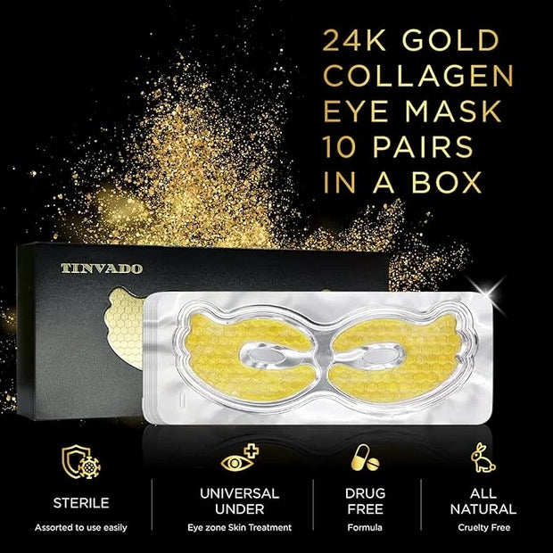 Eye Patches for Puffy Eyes - Under Eye Mask Dark Circles and Puffiness- Gold under Eye Patches, Collagen Eye Pads, Eye Bag...