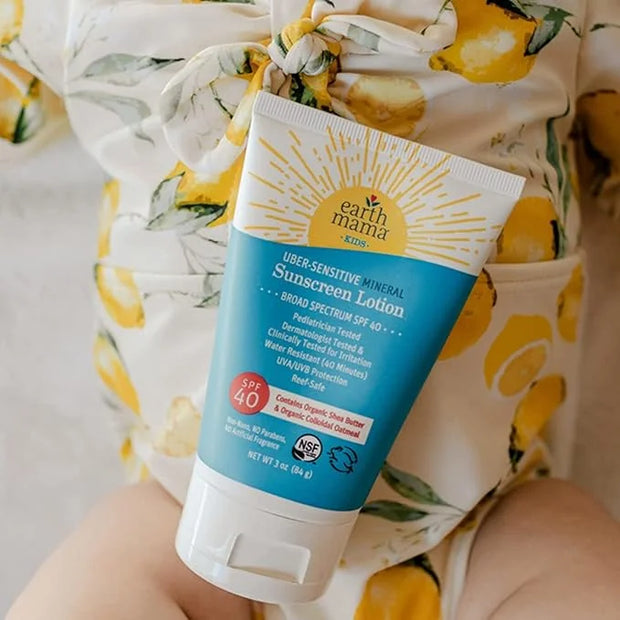 Earth Mama Uber-Sensitive Mineral Sunscreen Lotion SPF 40 | Reef Safe, Non-Nano Zinc, Contains Organic Colloidal Oatmeal |...