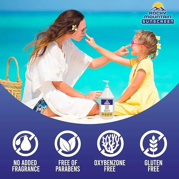 KIDS Rocky Mountain Sunscreen SPF 50 Gallon Sunscreen Lotion | Broad Spectrum UVA/UVB Protection | Hawaii 104 Reef Act Com...