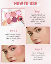 Matte Face Blush Palette with Brush-6 Color High Pigment Silky Mineral Blendable Blusher Contour Powder for Cheeks,Longlas...