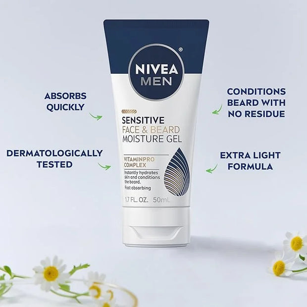 NIVEA Men Sensitive Face and Beard Moisture Gel, Gentle Face and Beard Moisturizer for Men Instantly Hydrates Skin and Con...