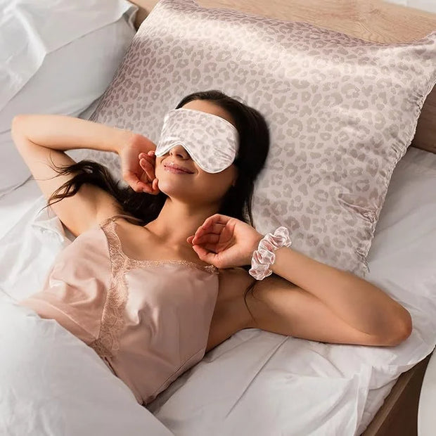 2 Pack Satin Pillowcase with Latent Zipper, Adjustable Satin Eye Mask for Sleeping and Satin Volume Scrunchie for Hair and...