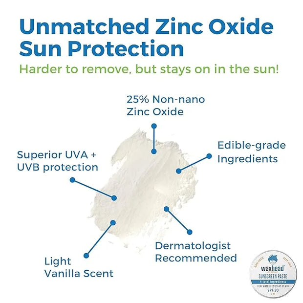 Waxhead Zinc Oxide Sunscreen - Travel Sunscreen Reef Safe Sunscreen SPF 30 Sun Block Sun screen Protector for Face Biodegr...