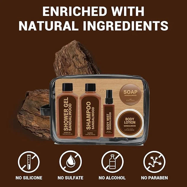 Gift Sets for Men Bath and Body Mens Gifts 6pcs Sandalwood Travel Size sets with Shampoo, Shower Gel, Soap, Body Lotion, B...