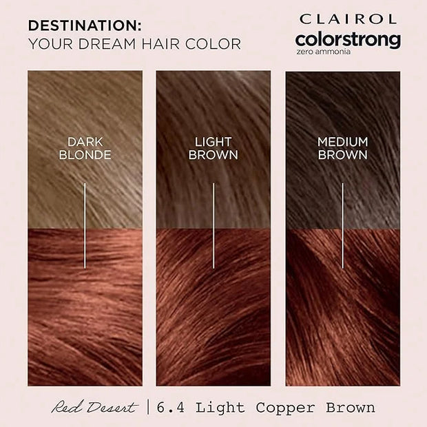 Clairol ColorStrong Permanent Zero Ammonia Hair Dye, 6.4 Light Copper Brown - Red Desert Hair Color, Pack of 1 - Product I...