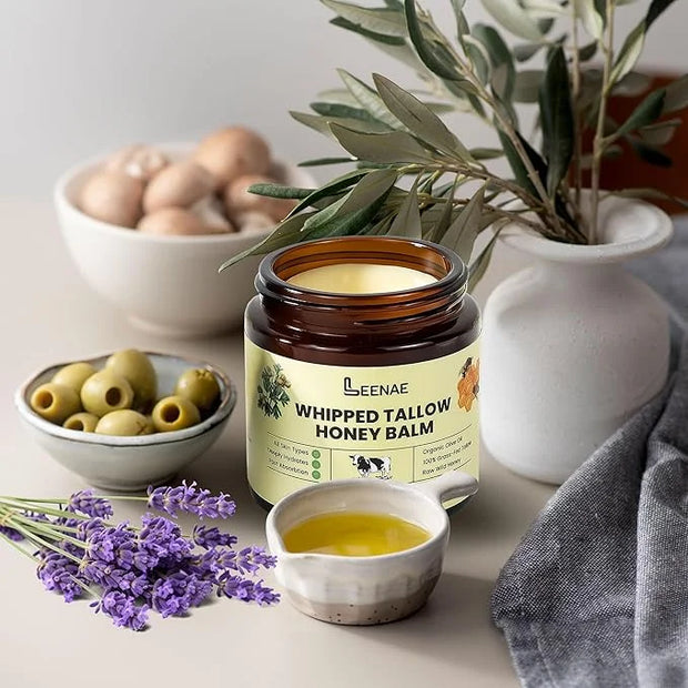 Whipped Beef Tallow Honey Balm | Grass Fed Tallow Face Moisturizer | Natural Unscented Beef Tallow for Skin with Olive Oil...