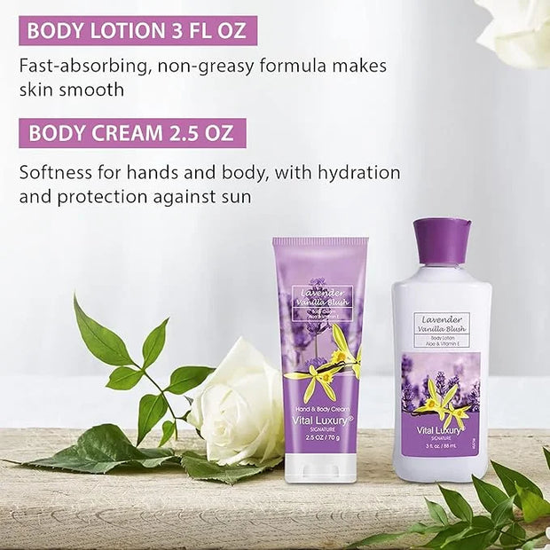 Lavender Vanilla Blush Bath & Body Kit, 3 Fl Oz, Ideal Skincare Gift Home Spa Set, Includes Body Lotion, Shower Gel, Body ...