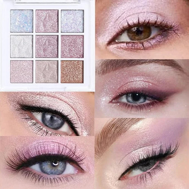 Pink White Glitter Shimmer Sparkle Eye Shadow Palette, Warm Pastel 9 Colors Sparkle eyeshadow Palette Makeup,Colorful Long...