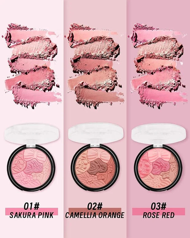 Flower Blush for Cheeks, Matte Shimmer Face Blush Powder,Contour Multiuse Facial Make up Palette,Longlasting Waterproof Em...