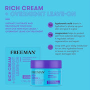 Freeman Rich Cream + Overnight Leave-On, Moisturizing Face Mask, Facial Mask For Dry Skin, Face Cream Infused With Magnesi...