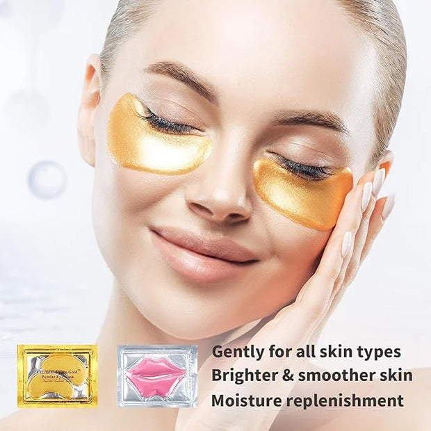 30 PCS Lip Mask Eye Mask Set Moisturizing Lip Mask for Dry Lips, 24K Gold Eye Patches for Puffy Eyes and Dark Circles - Pr...