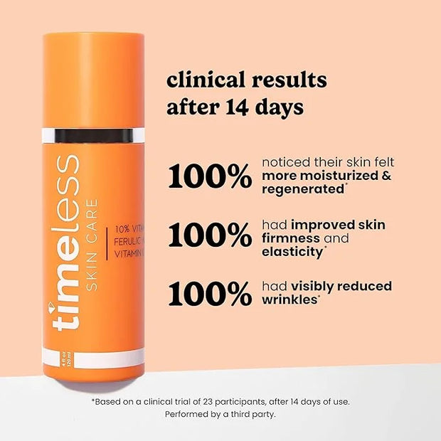 Timeless Skin Care Vitamin C Serum with Vitamin E & Ferulic Acid - Serum - for Oily & Dry Skin - Fragrance-Free - 4 Fl oz ...