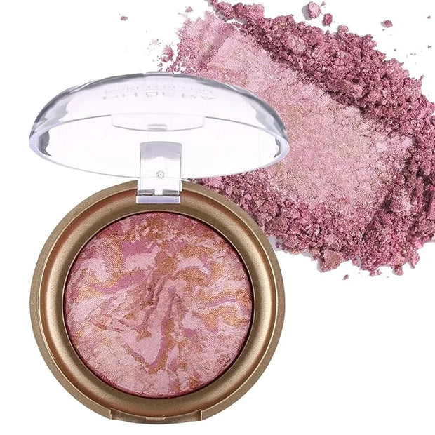 Baked Blush, Marbleized Blush for Cheeks, Shimmery Satin Finish Blushes Powder Palette, Buildable Color Natural Face Makeu...