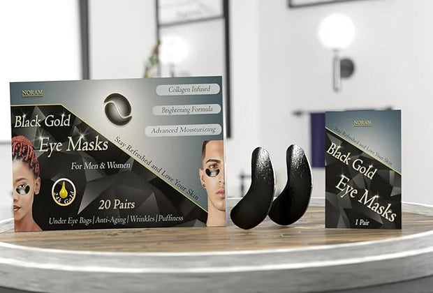 24k Black Gold Under Eye Masks (20 Pairs) by Noram | For: Puffiness, Wrinkles, Dark Circles, Under Eye Bags, Skin Brighten...