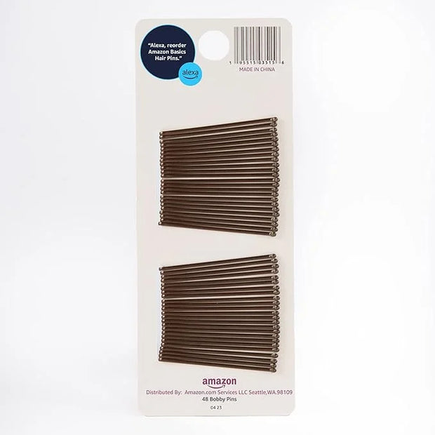 Amazon Basics Bobby Pins, Browth Hair Pins for all Hair types, 48 Count - Product Image