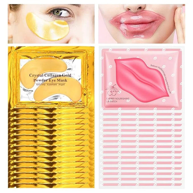 30PCS Lip Mask & Under Eye Patches Skincare Set,Moisturizing Gold Under Eye Masks,Pink Lip Masks Skin Care Set for Lip & E...