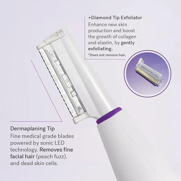 Michael Todd Beauty Sonicsmooth Pro+ Dermaplane Razor for Women Face + Eyebrow trimmer Dermaplaning System w/LED Light Pea...