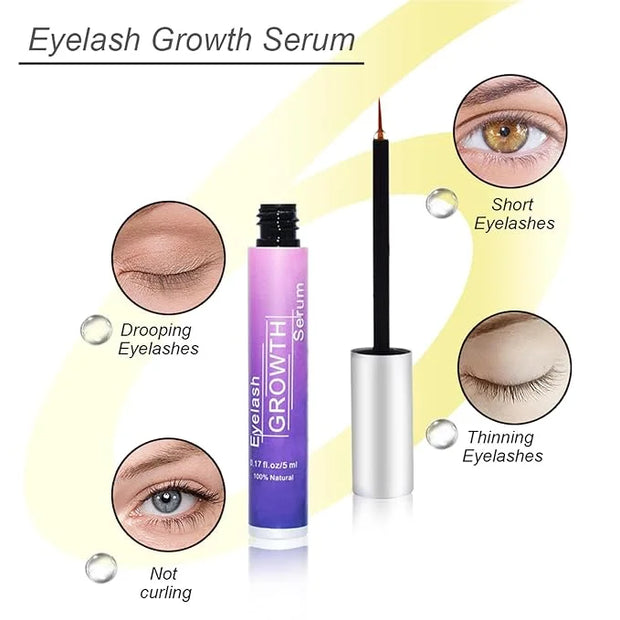 Natural Eyelash Growth Serum 5ml: Premium Lash Enhancement Treatment for Longer Fuller Lashes and Thicker Looking Lashes -...