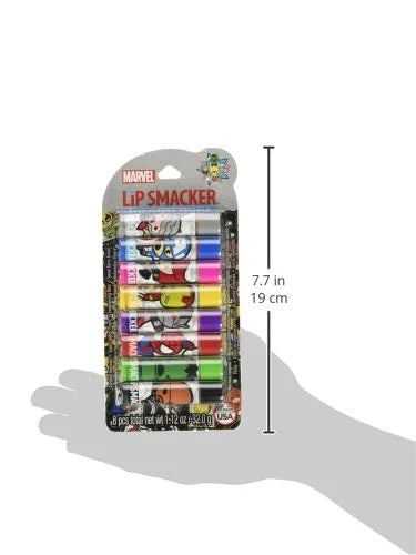 Lip Smacker Marvel Avenger Flavored Lip Balm Party Pack 8 Count, Super Hero, Spirderman, Iron Man, Captain America, Clear,...
