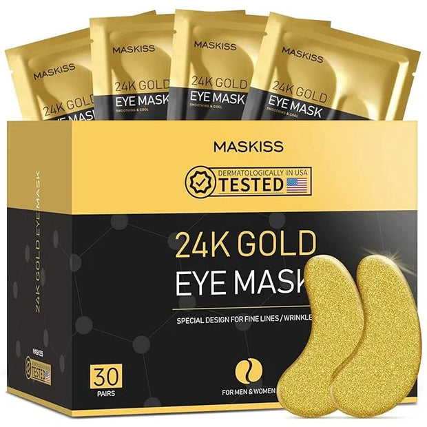 24k Gold Under Eye Patches (30 Pairs), eye mask, Collagen Skin Care Products, Eye Patches for Puffy Eyes, eye masks for da...