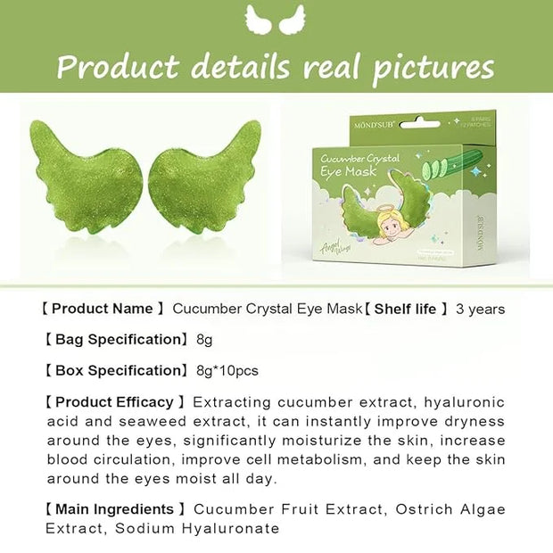 12Pcs Under Eye Patches for Dark Circle, Cucumber Moisturizing Hyaluronic Acid Eye Mask, Crystal Angle Wings Mask, Hrydrat...